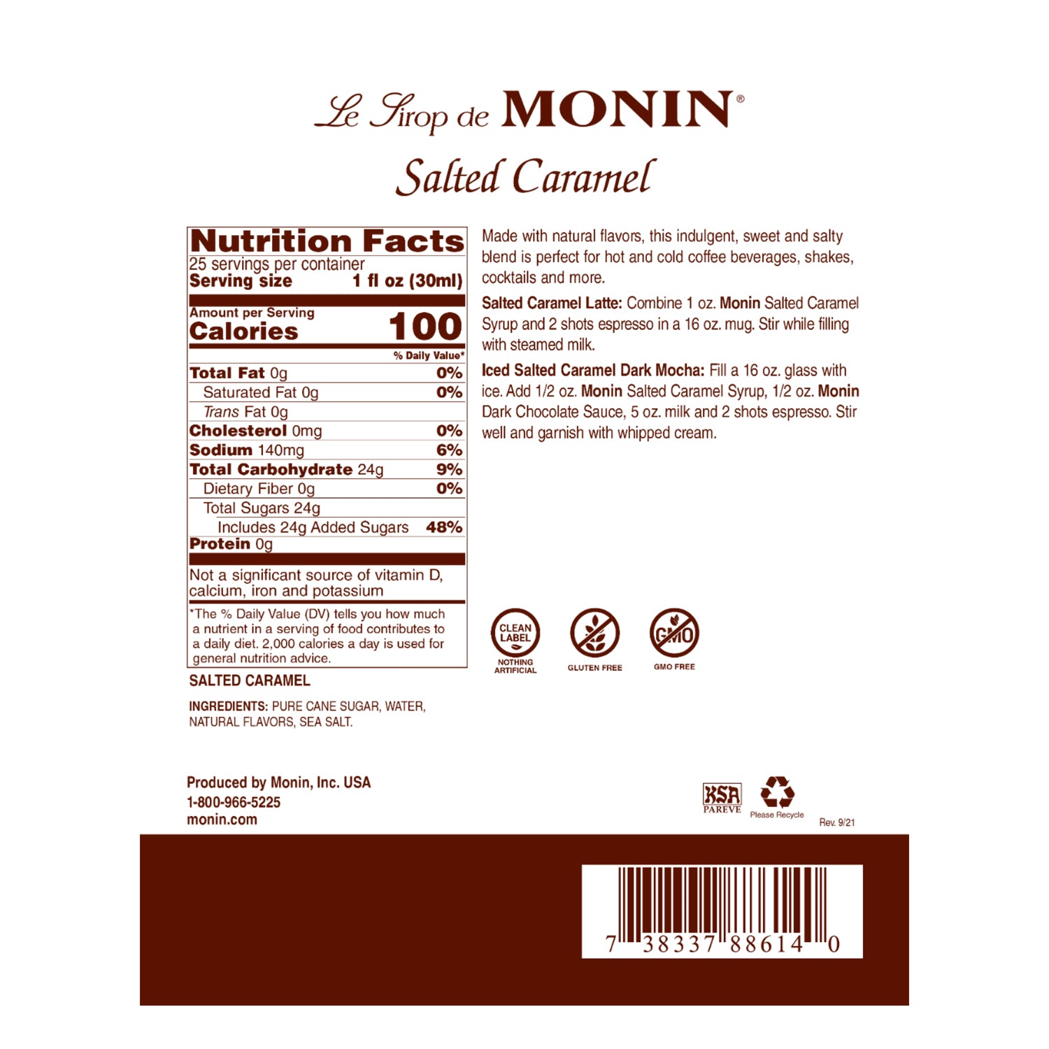 Monin Salted Caramel Syrup - Bottle (750mL)