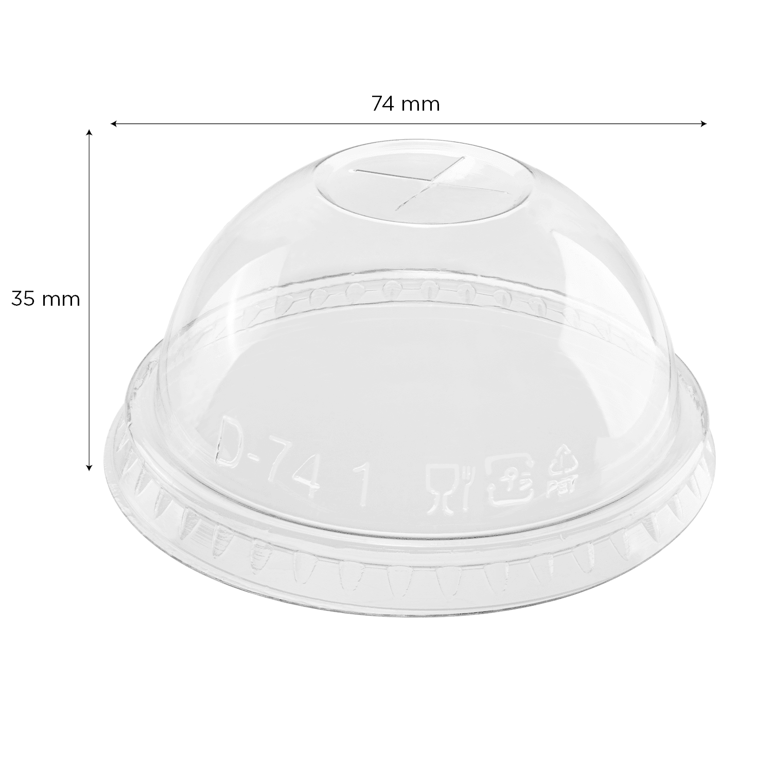 Karat PET Clear Dome Lid for 7oz PET Cup with measurements