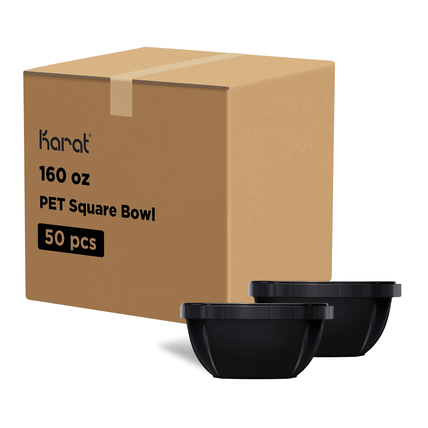 Karat 160 oz PET Square Bowl, Black - 50 pcs