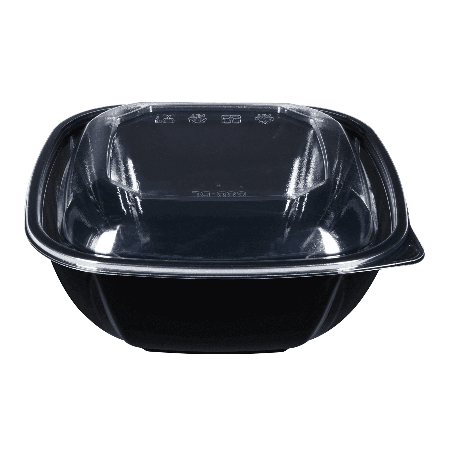 Black Karat 48oz PET Square Bowl with clear matching lid