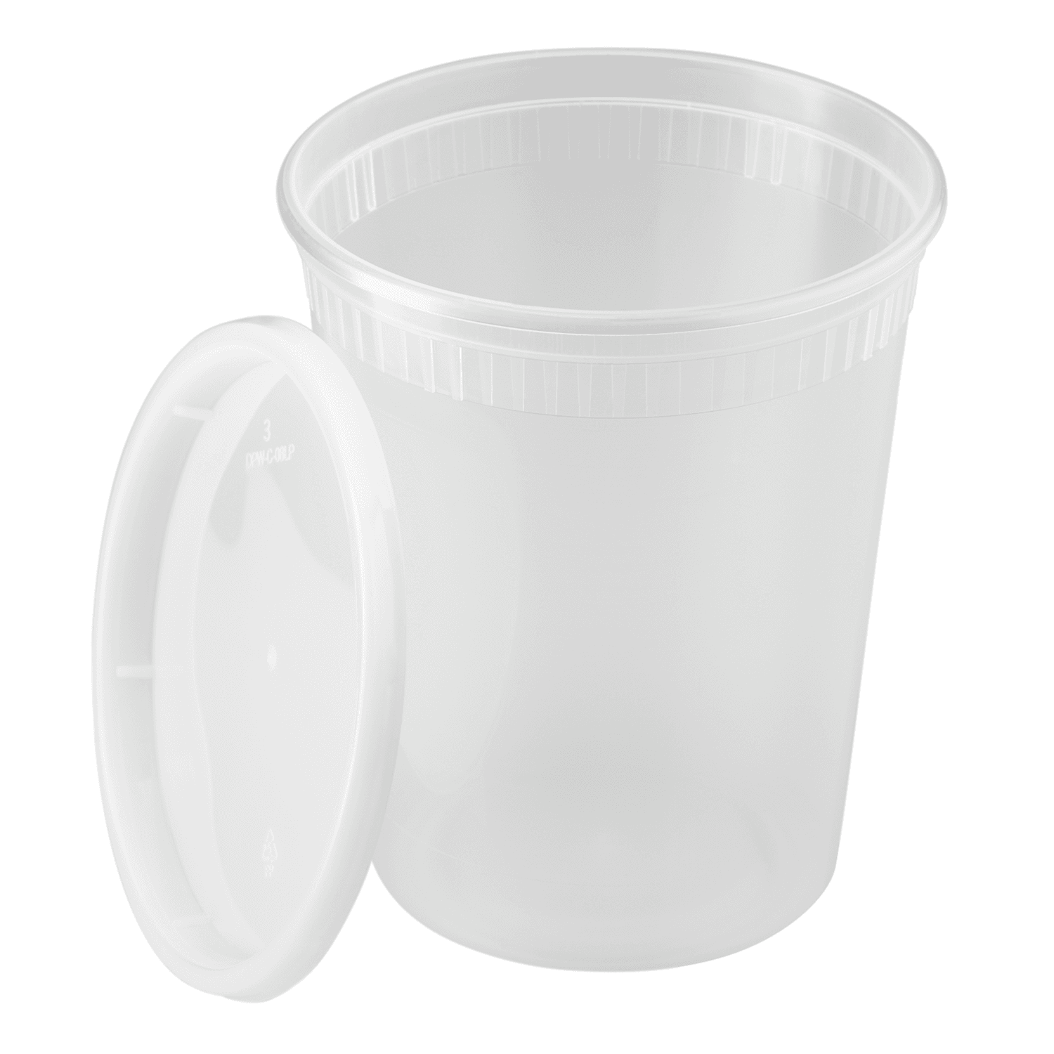 Clear Karat 32oz PP Plastic Injection Molded Deli Containers & Lids with lid next to container