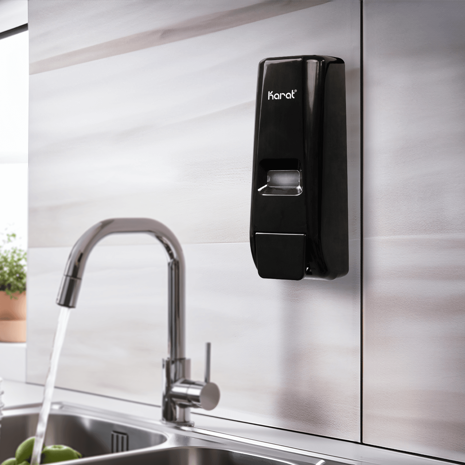 Karat 13.5oz Hand Soap Refillable Liquid Dispenser, Stand/Wall Mount, Black - 1 unit