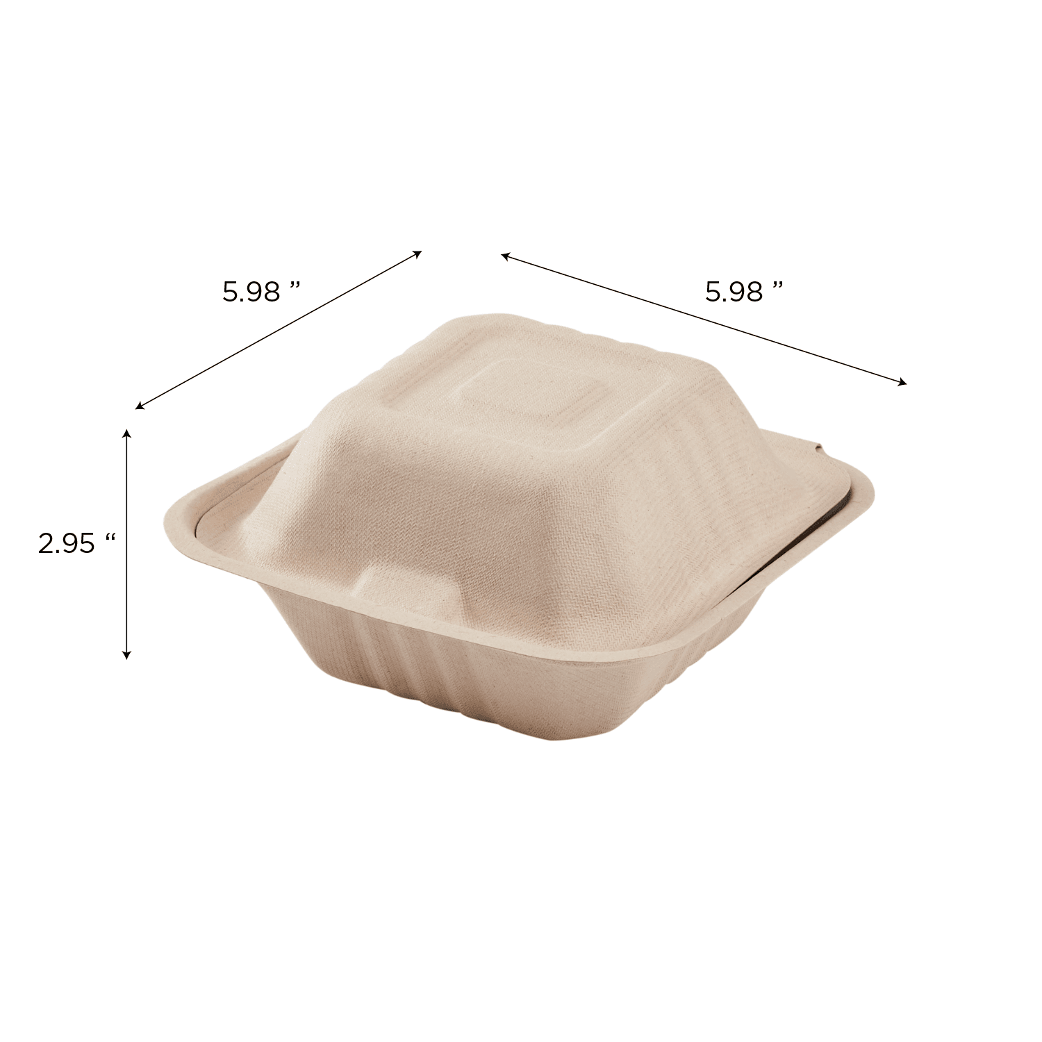 Karat Earth 6''x6'' PFAS Free Compostable Bagasse Hinged Containers, Natural - 500 pcs