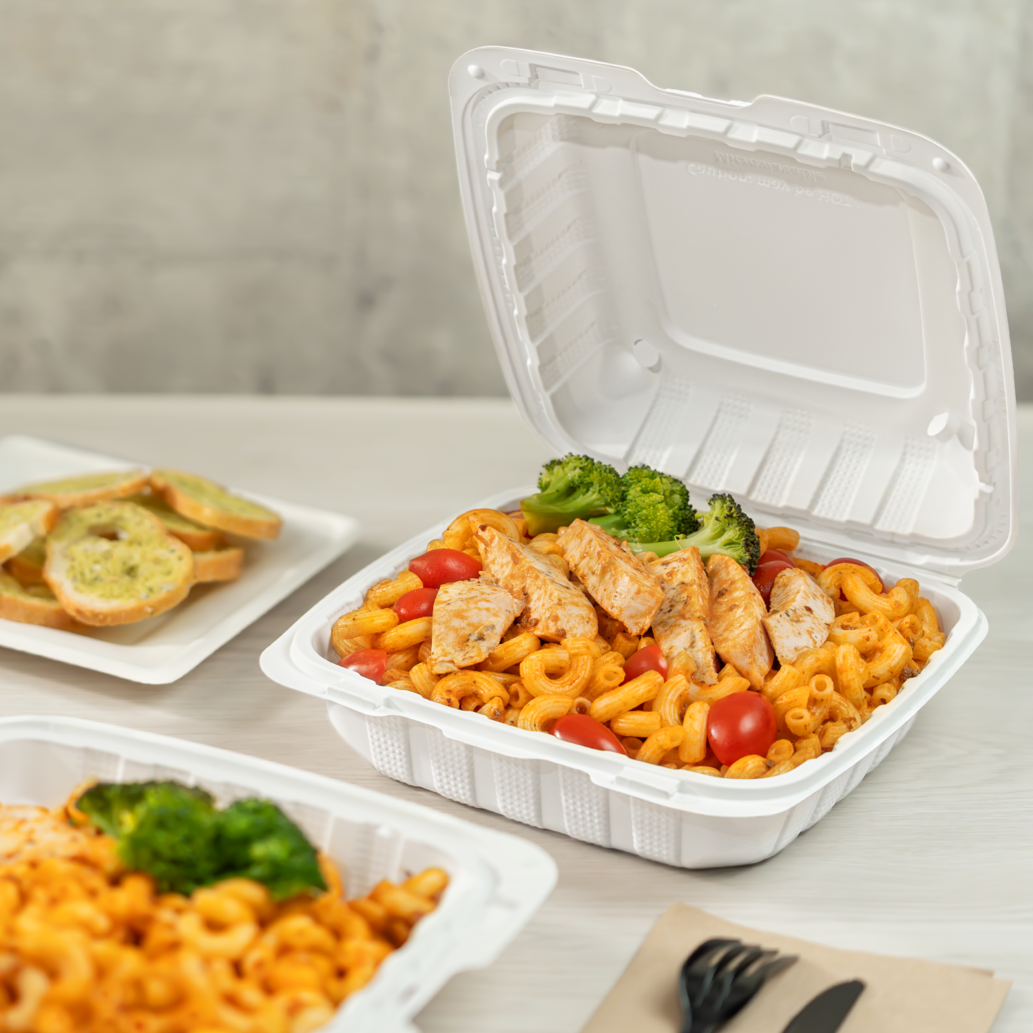 Karat Earth 8" x 8" Mineral Filled PP Hinged Container, White - 200 pcs