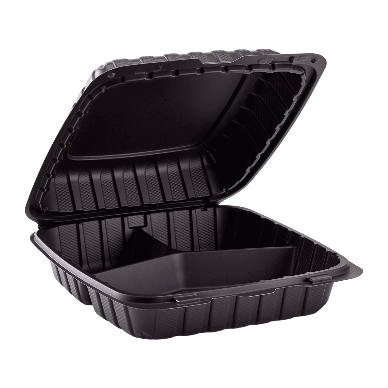 Karat Earth 9" x 9" Mineral Filled PP Hinged Container, Black, 3 compartments - 120 pcs