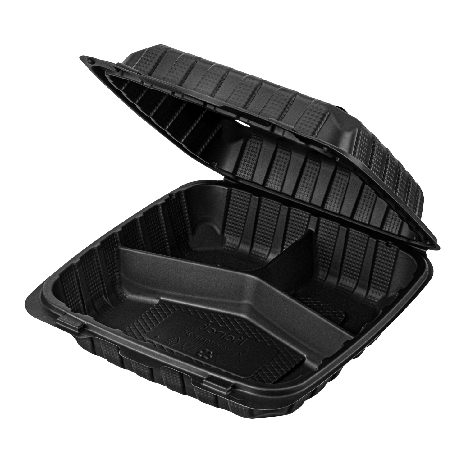 Karat Earth 9" x 9" Mineral Filled PP Hinged Container, Black, 3 compartments - 120 pcs