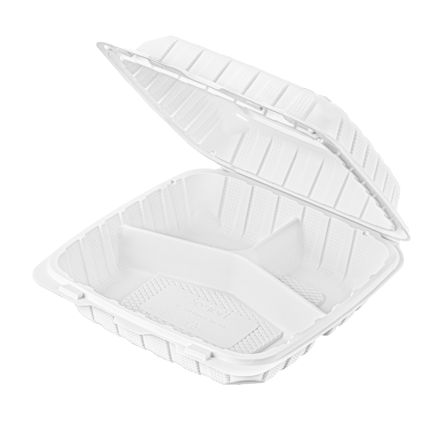 Karat Earth 9" x 9" Mineral Filled PP Hinged Container, White, 3 compartments, - 120 pcs