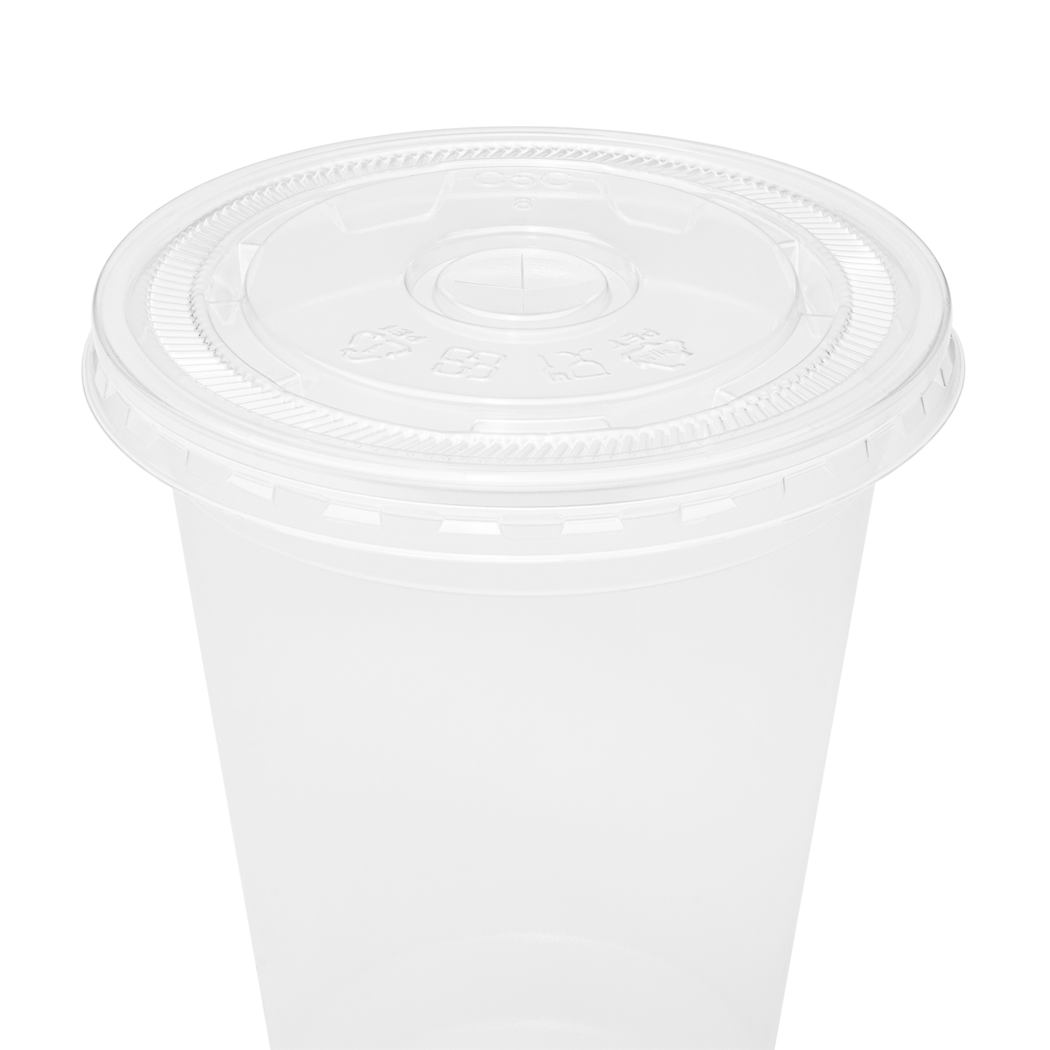 Clear Karat 95mm PS Plastic Flat Lids on clear matching cup