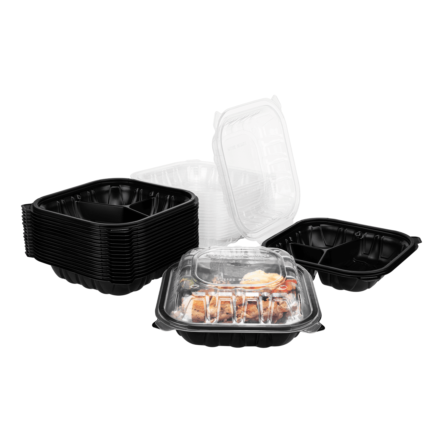 Karat 8"x 8" Premium PP Hinged Container with 3 compartments