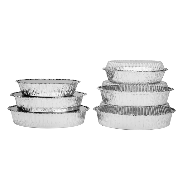 Karat Foil Laminated Paper Board Lids for Foil Containers in multiple sizes stacked up