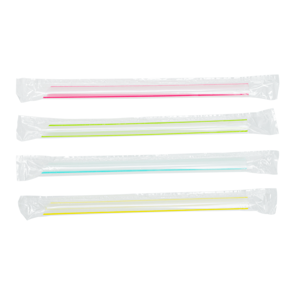 Plastic Straws 7.5'' Bubble Tea Straws (10mm) Poly Wrapped - Mixed Striped  Colors - 2,000 count