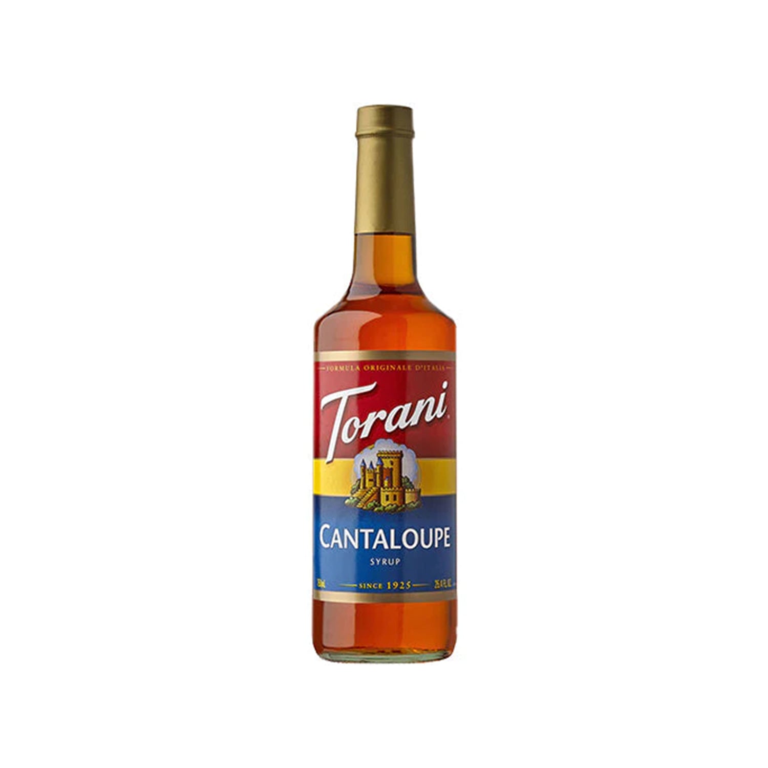 Torani Cantaloupe Syrup in clear 750mL bottle