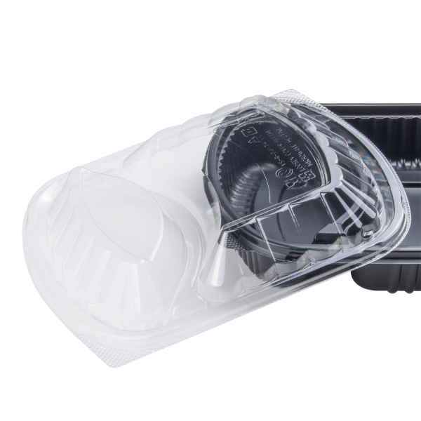 Karat OPS Lid for 36oz PP Plastic Microwaveable Black Take Out Box, 2 Compartments - 300 pcs