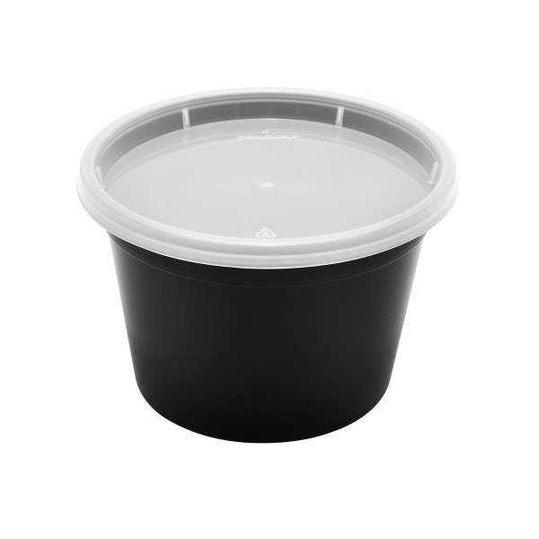 Karat 16 oz Black PP Injection Molded Round Deli Containers with Lids