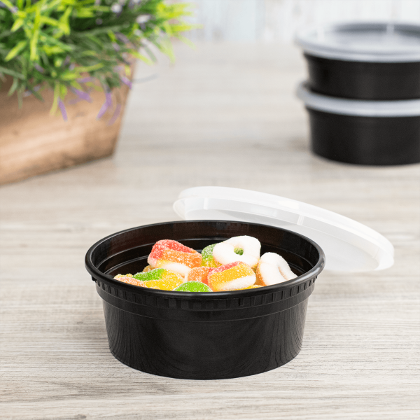 Darling Food Service Black 8 Ounce Deli Container with Lid - 240 / CS
