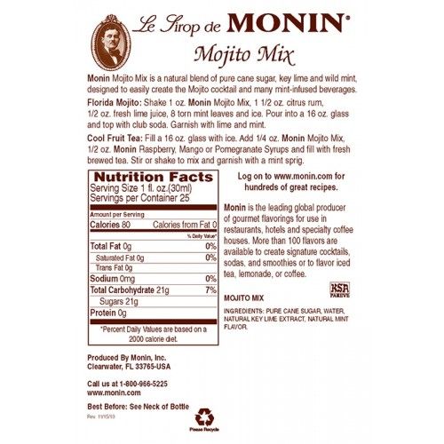 Monin Mojito Mix Syrup - Bottle (750mL)