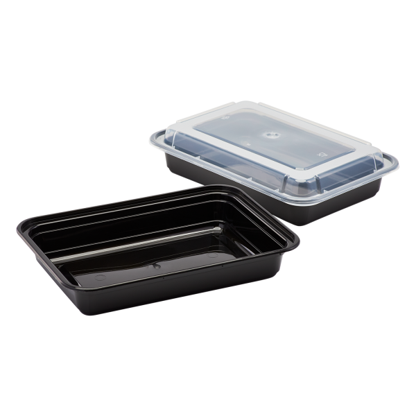 Choice 28 oz. Black 8 3/4 x 6 1/4 x 1 3/4 Rectangular Microwavable Heavy  Weight Container with Lid - 25/Pack