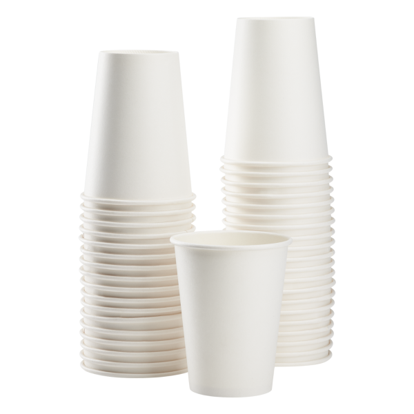 Compostable Coffee Cups - 12oz Eco-Friendly Paper Hot Cups - White
