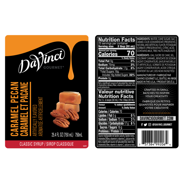Caramel Pecan Syrup labels and nutrition facts