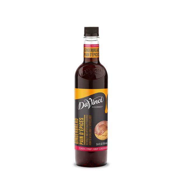 Gingerbread syrup in clear 750mL bottle with labels and twist off reusable lid