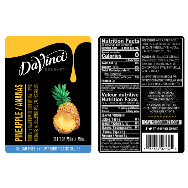 Sugar Free Pineapple Syrup labels and nutrition facts