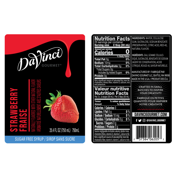 Sugar Free Strawberry Syrup labels and nutrition facts