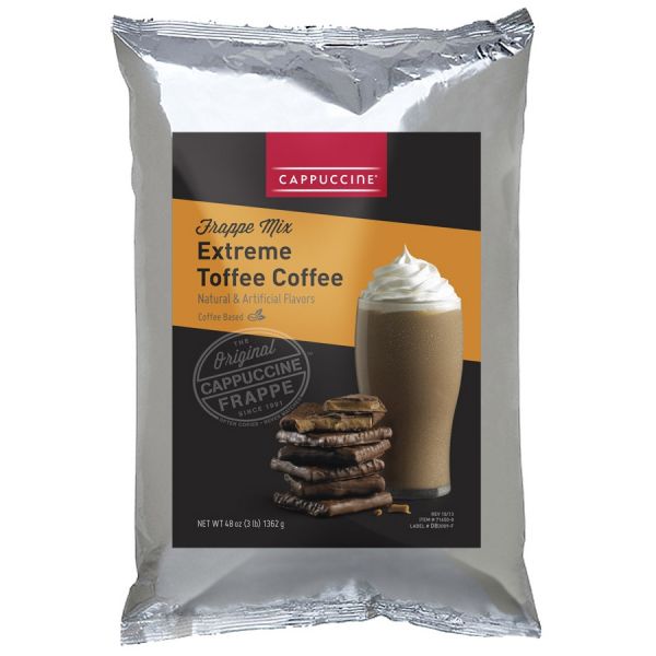 Extreme Toffee Coffee Frappe Mix bag with drink image