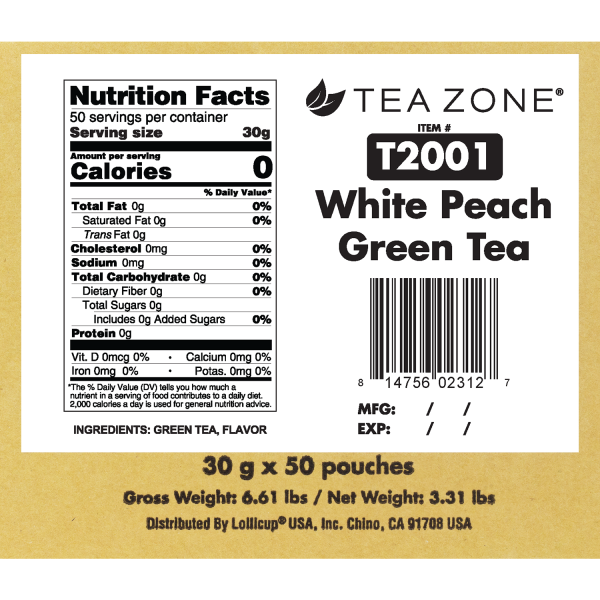 Tea Zone White Peach Green Tea - Case of 50 bags
