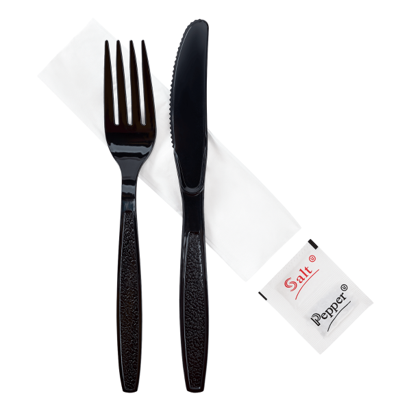 250 Plastic Cutlery Packets - Knife Fork Spoon Napkin Salt Pepper
