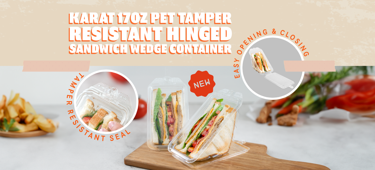 New Item: Karat 17oz PET Tamper Resistant Hinged Sandwich Wedge Container