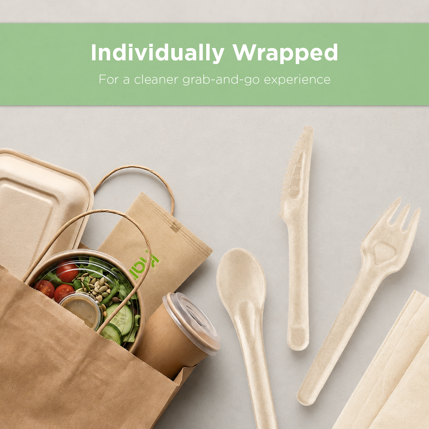 Karat Earth PFAS Free Bagasse Cutlery Kits (Knife, Fork, Soup Spoon, 2-ply Napkin), Paper Wrapped - 250 sets
