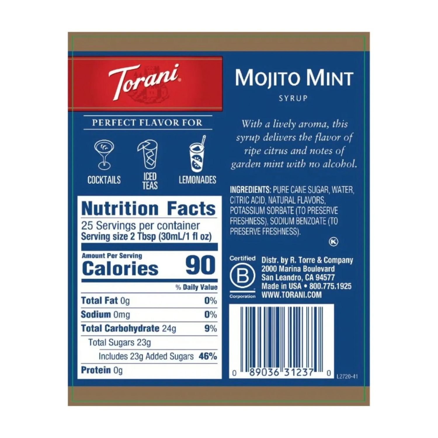 Torani Mojito Mint Syrup - Bottle (750 mL)