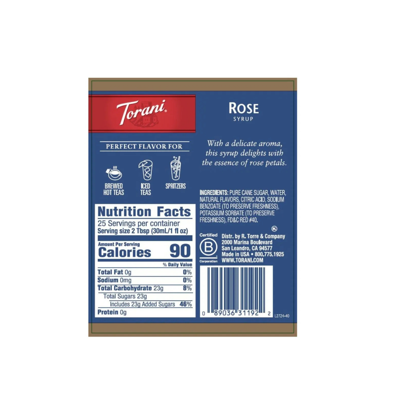 Torani Rose Syrup - Bottle (750 mL)