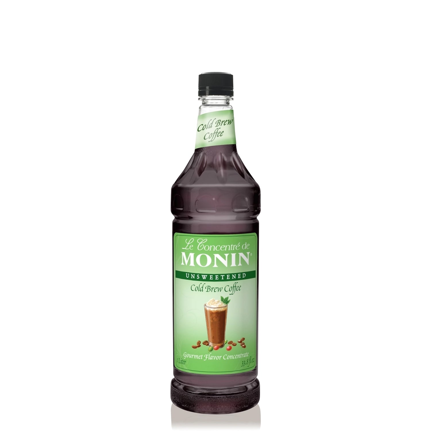 Monin Unsweetened True Brewed Espresso Concentrate in clear plastic 1 L bottle