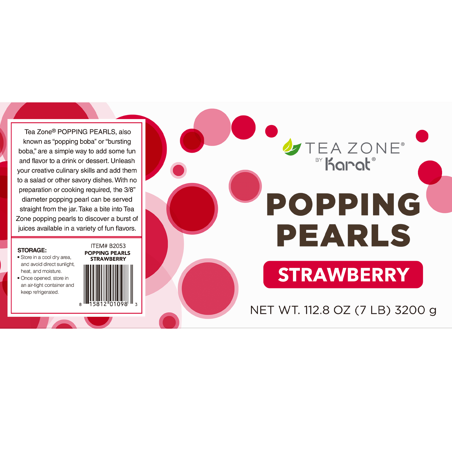 Tea Zone Strawberry Popping Pearls - Jar (1 lb)