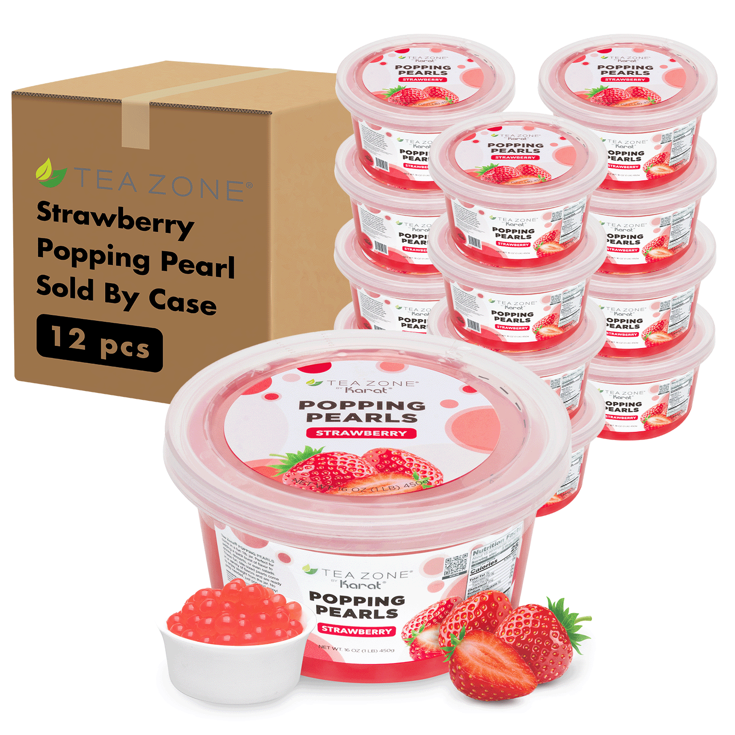 [12 Jars] Strawberry Popping Pearls (1 lb each)