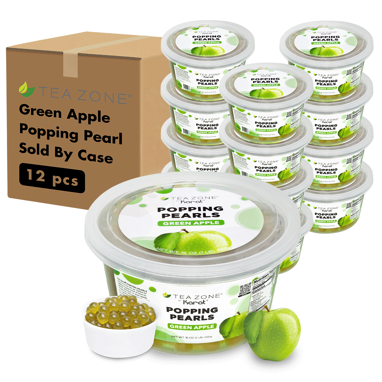 [12 Jars] Green Apple Popping Pearls (1 lb each)