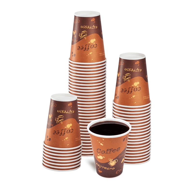 12 oz. Paper Coffee Cups, White / Brown Printed Hot Paper Cups