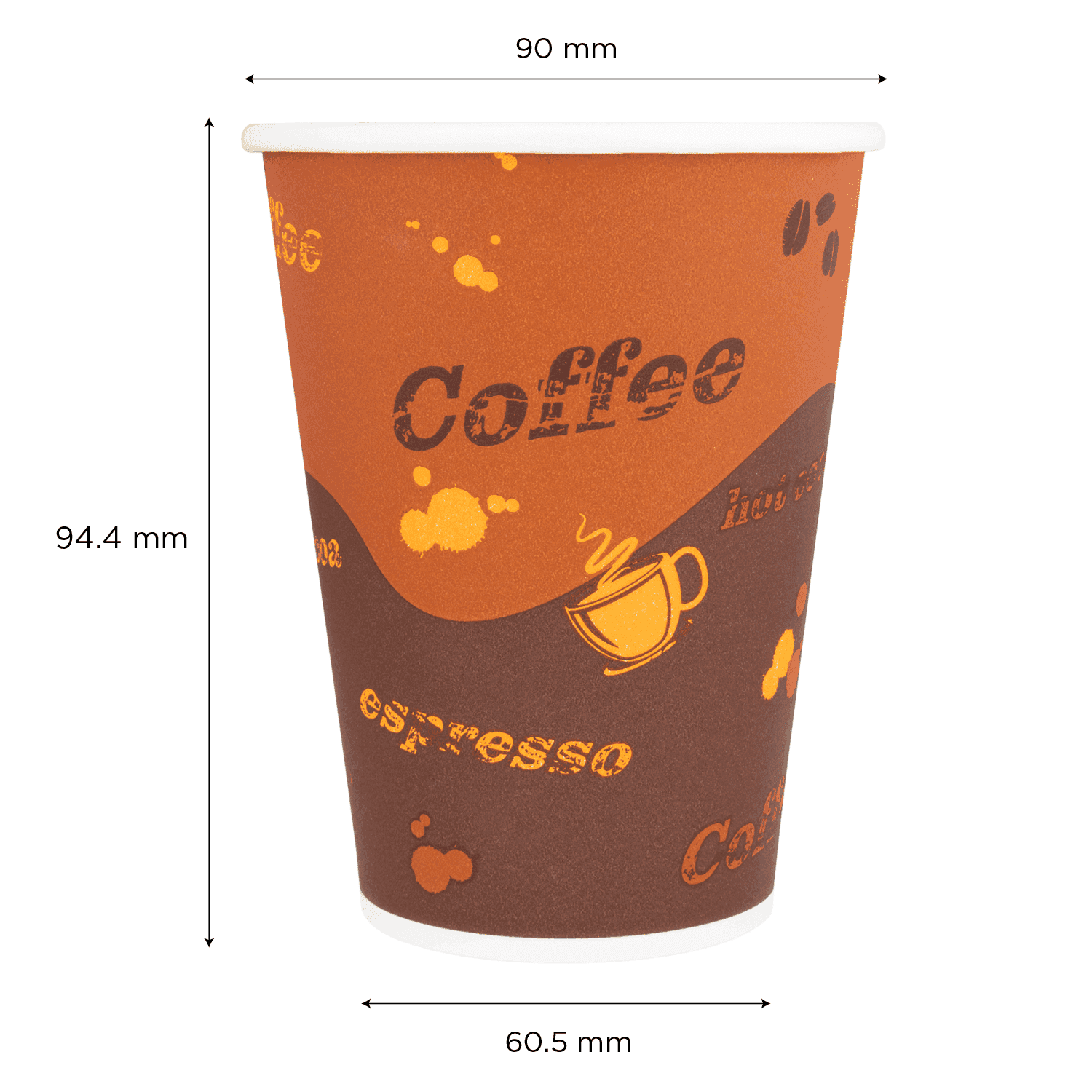 Karat 12oz Paper Hot Cups (90mm), Coffee Print  - 1,000 pcs