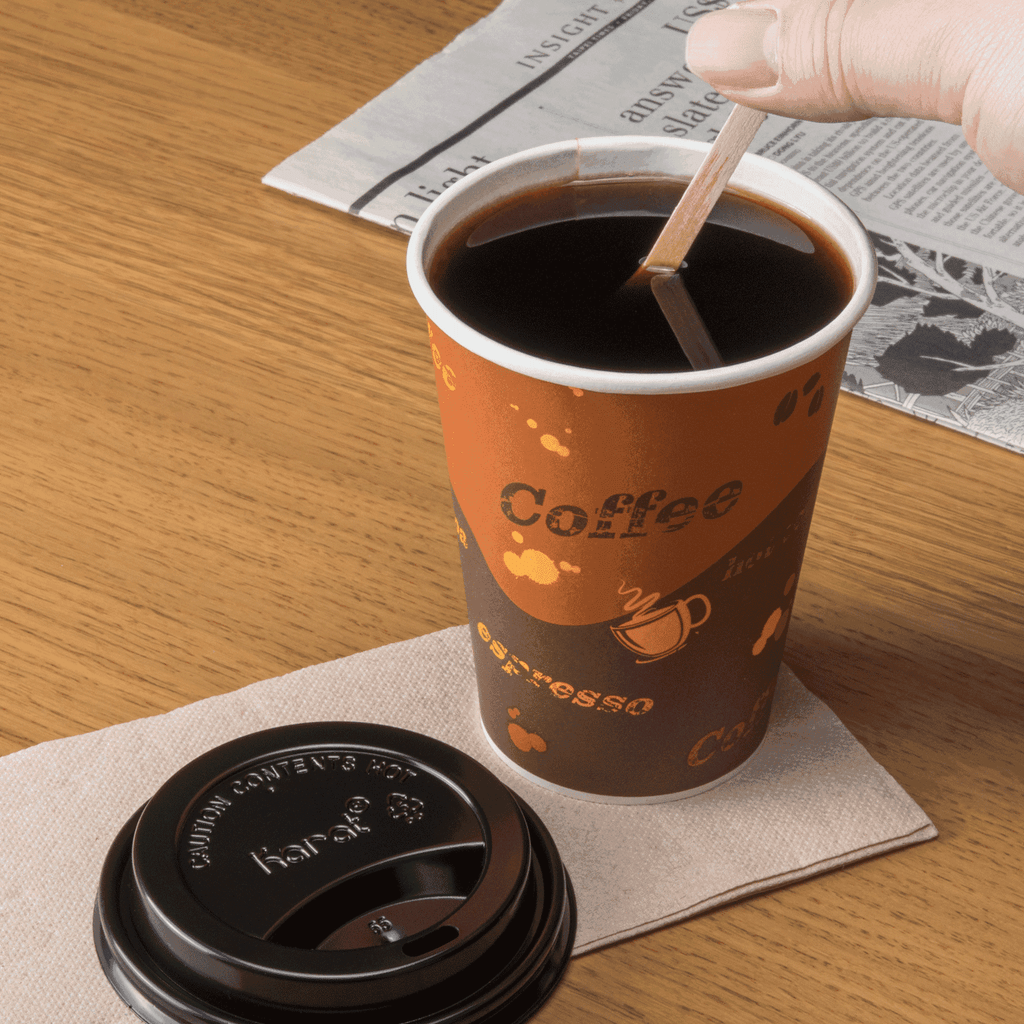 Disposable Coffee Cups - 12oz Ripple Paper Hot Cups - Kraft (90mm