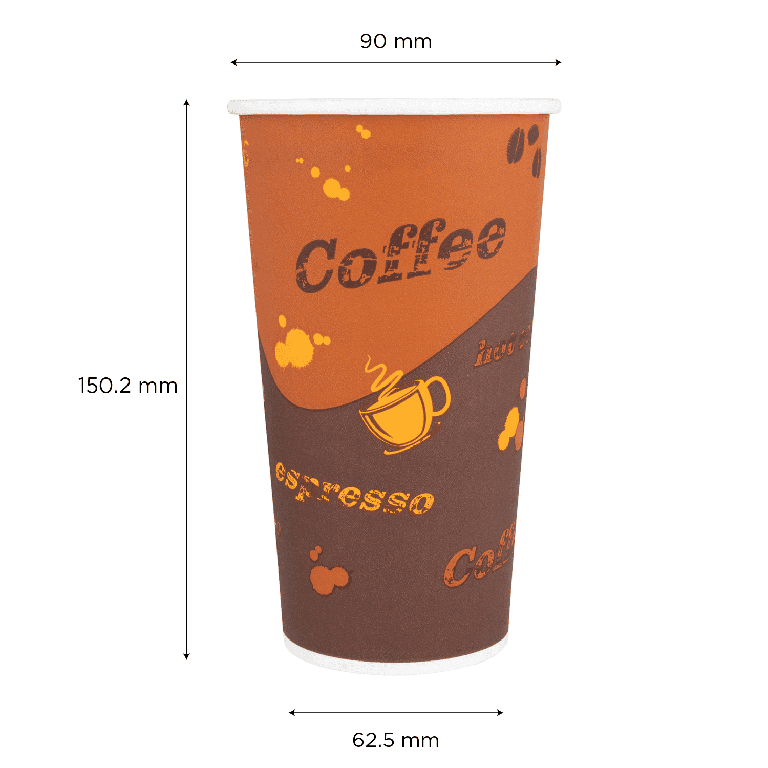 Coffee Print Karat 20oz Paper Hot Cups measurements