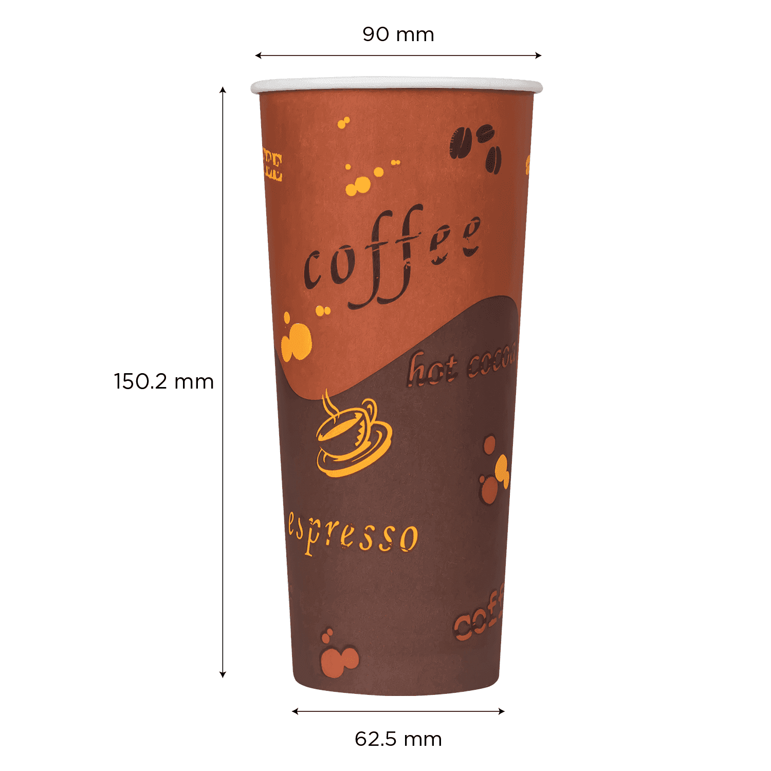 24oz Paper Hot Cups (90mm), Coffee Print - 500 pcs