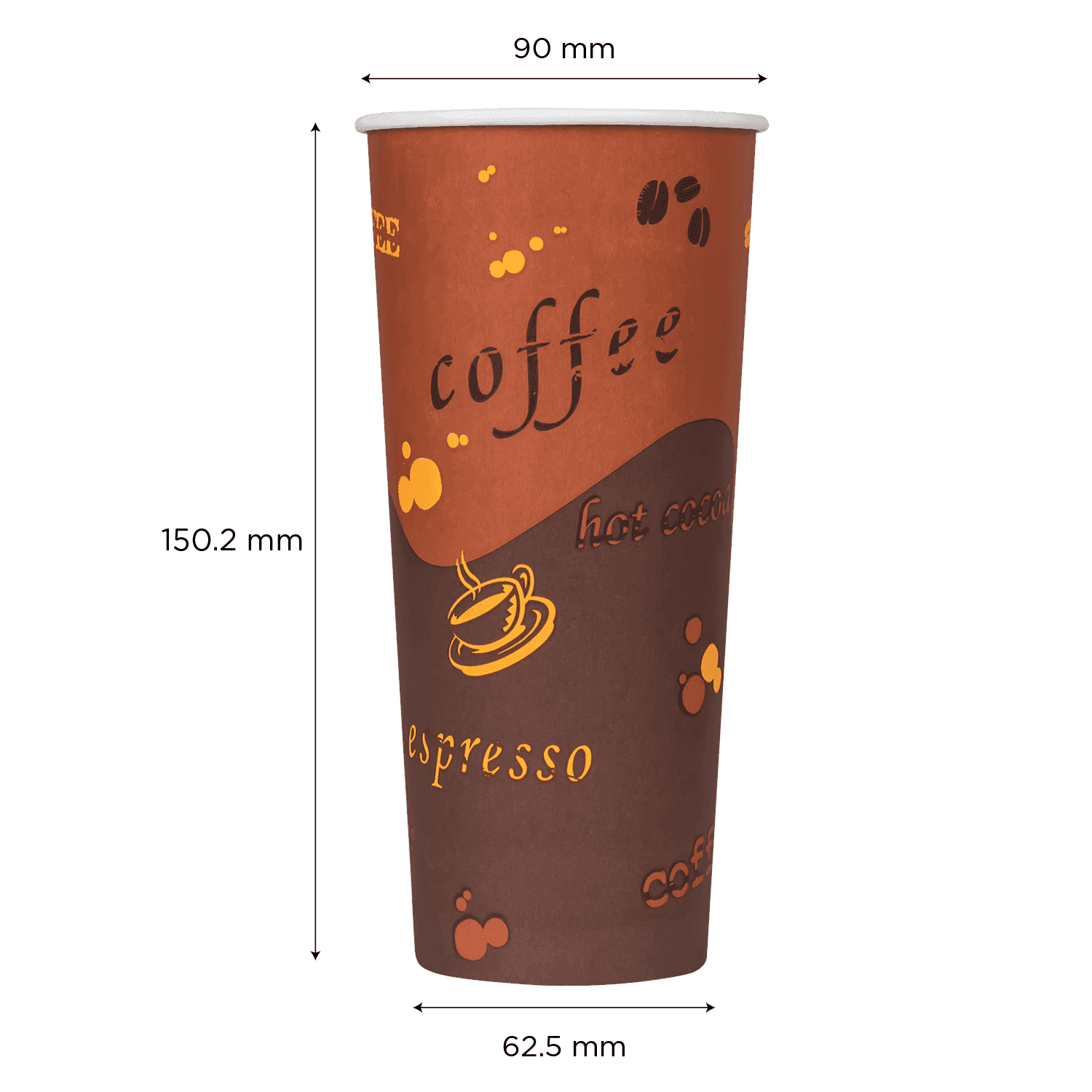Coffee Print Karat 24oz Paper Hot Cups measurements