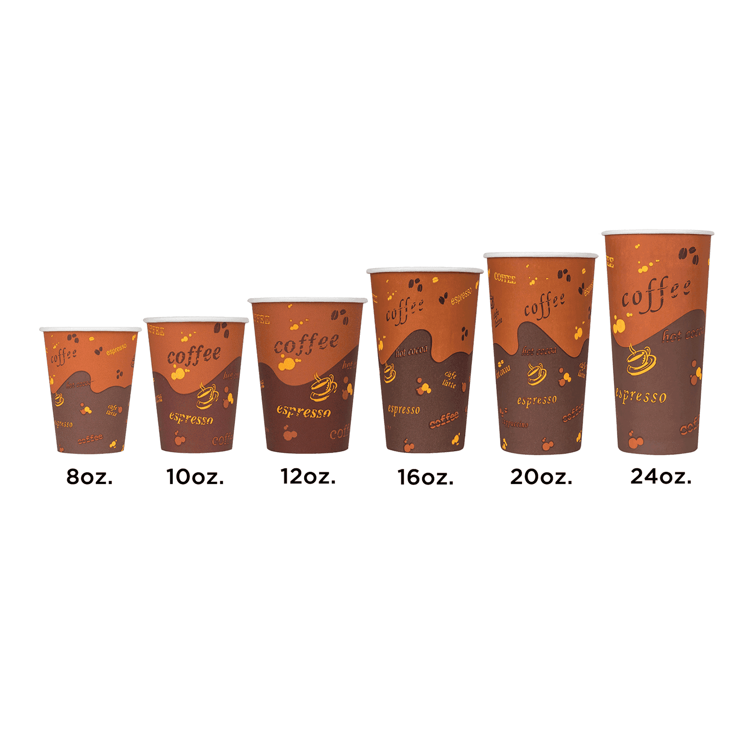 Coffee Print Karat Paper Hot Cups in different sizes