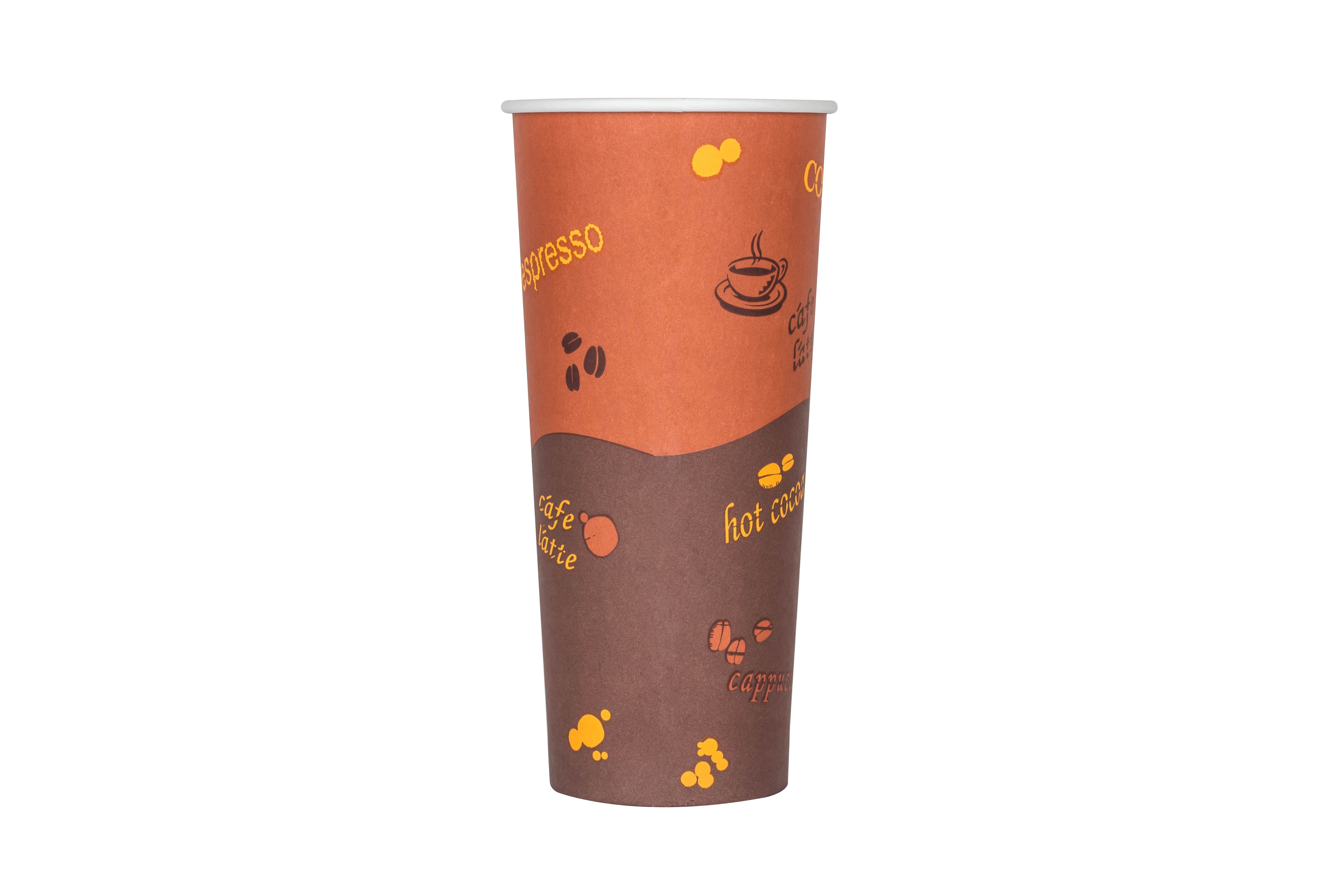 24oz Paper Hot Cups (90mm), Coffee Print - 500 pcs