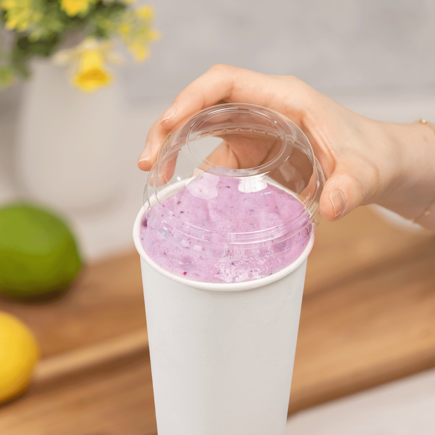 Karat 90mm PET Dome lids for 12-22 Paper Cold Cup, Wide opening - 1,000 pcs
