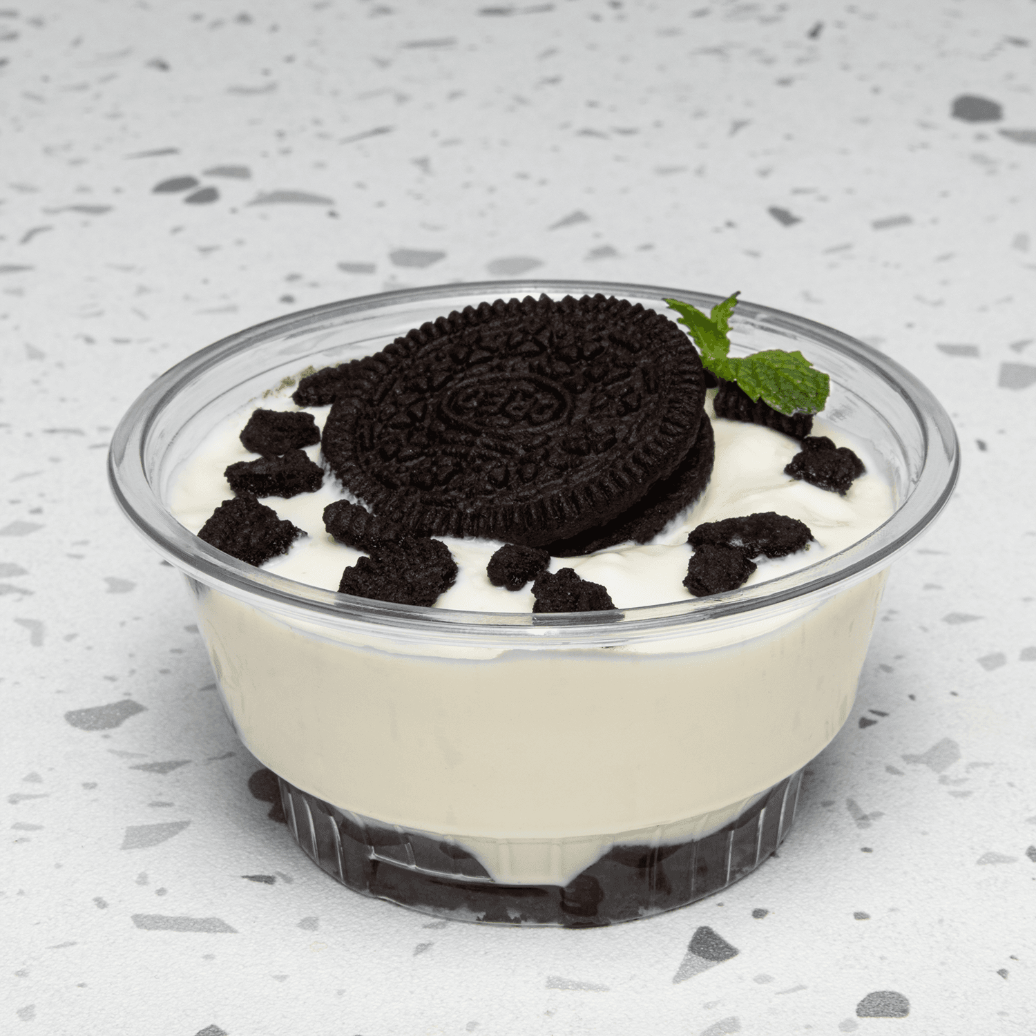 Clear Karat 5oz PET Plastic Dessert Cups with cookies and cream pudding
