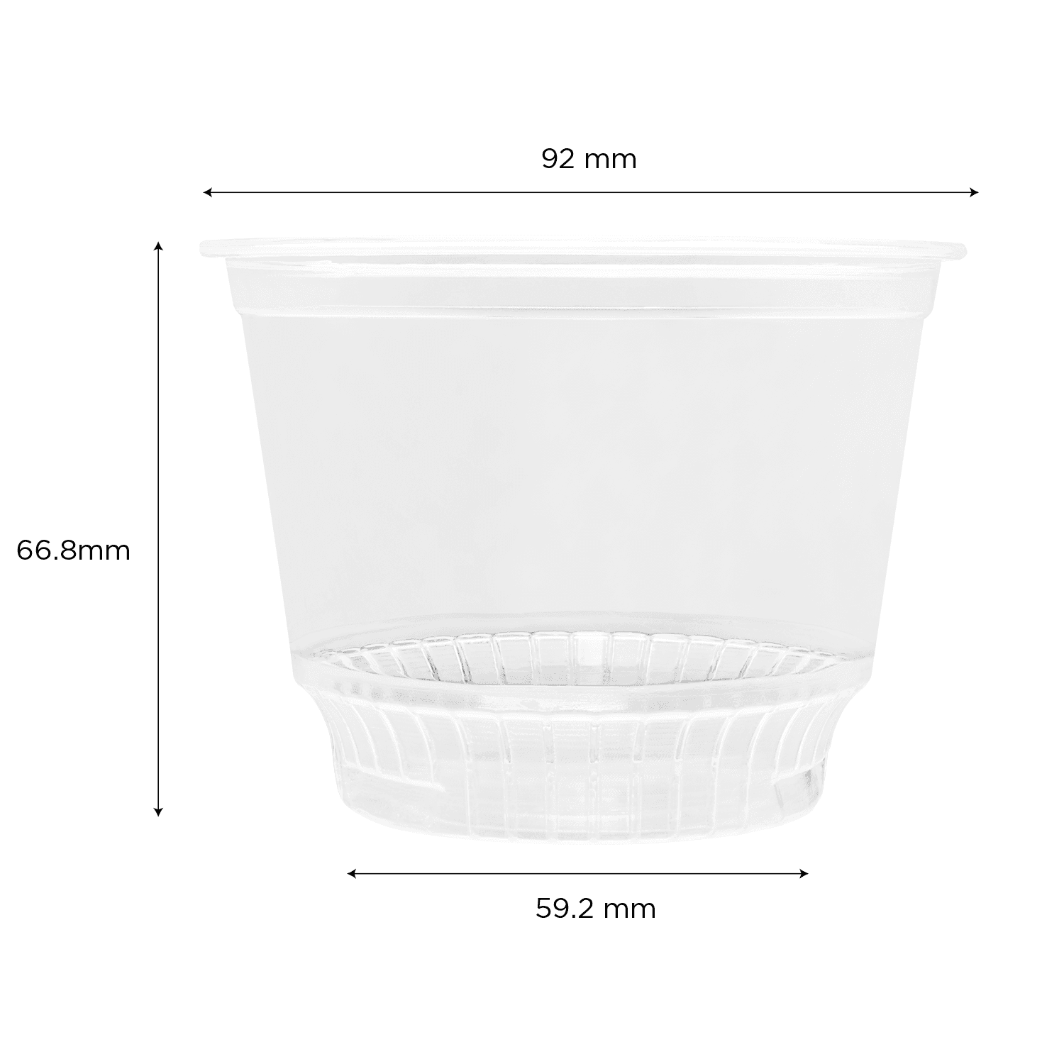 Clear Karat 8oz PET Plastic Dessert Cup with measurements