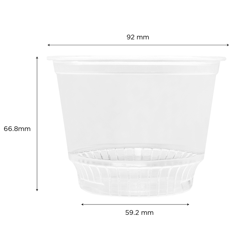 Clear Karat 8oz PET Plastic Dessert Cup with measurements