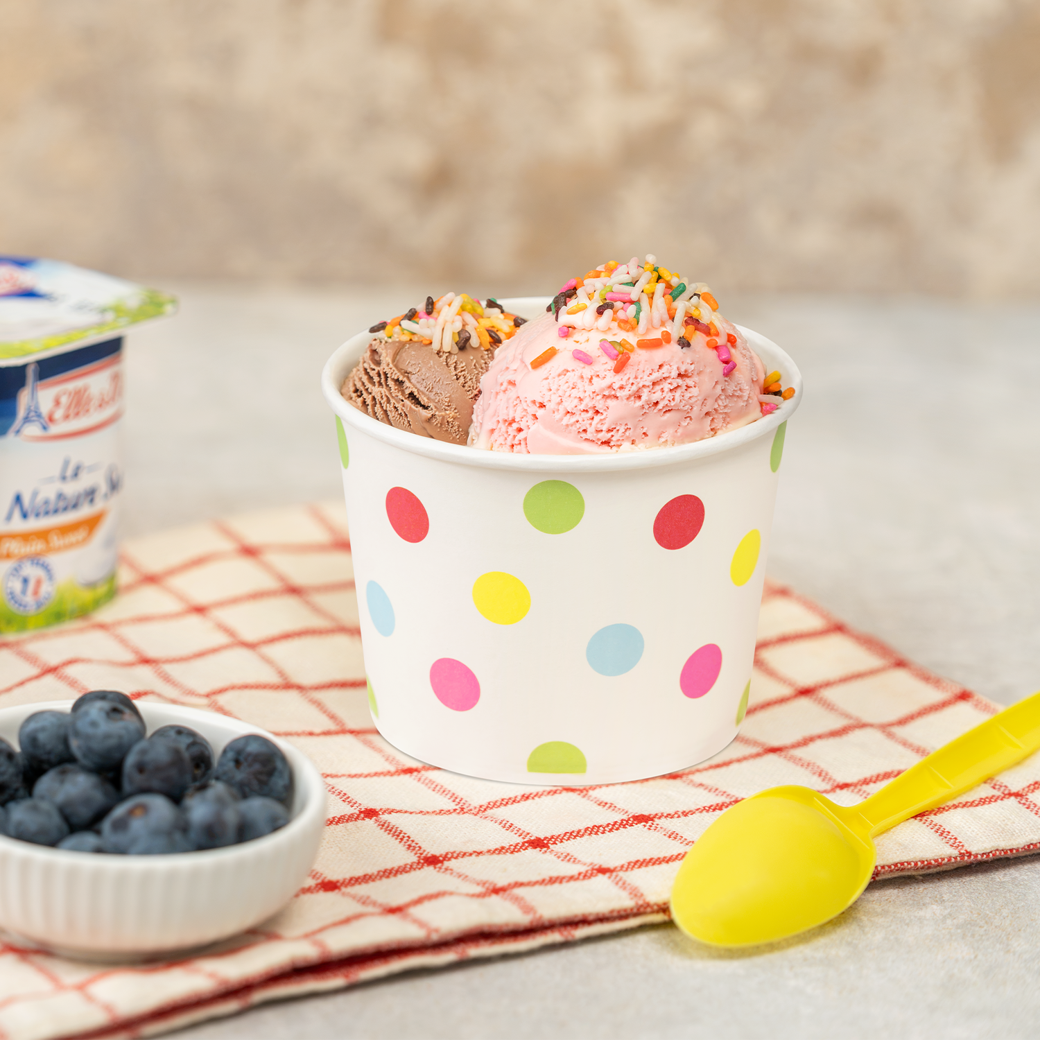 [1,000 ct] 12 oz Paper Food Containers | 100 mm | Dots Print